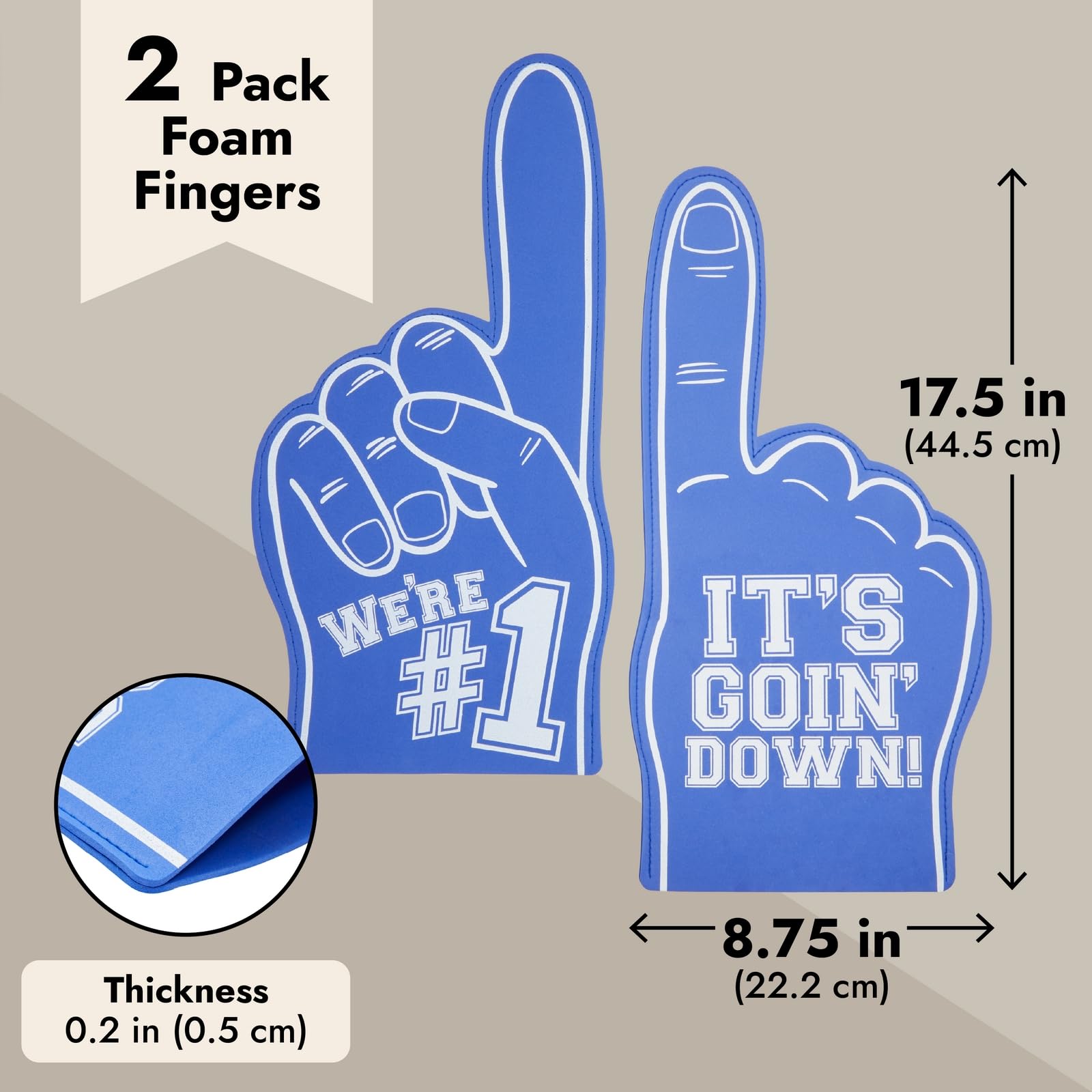 Okuna Outpost Giant Blue Team Foam Finger - 17.5 Inch, 2 Pack, EVA Foam - Sports Hand Prop & Number One Fan Gloves - view 3