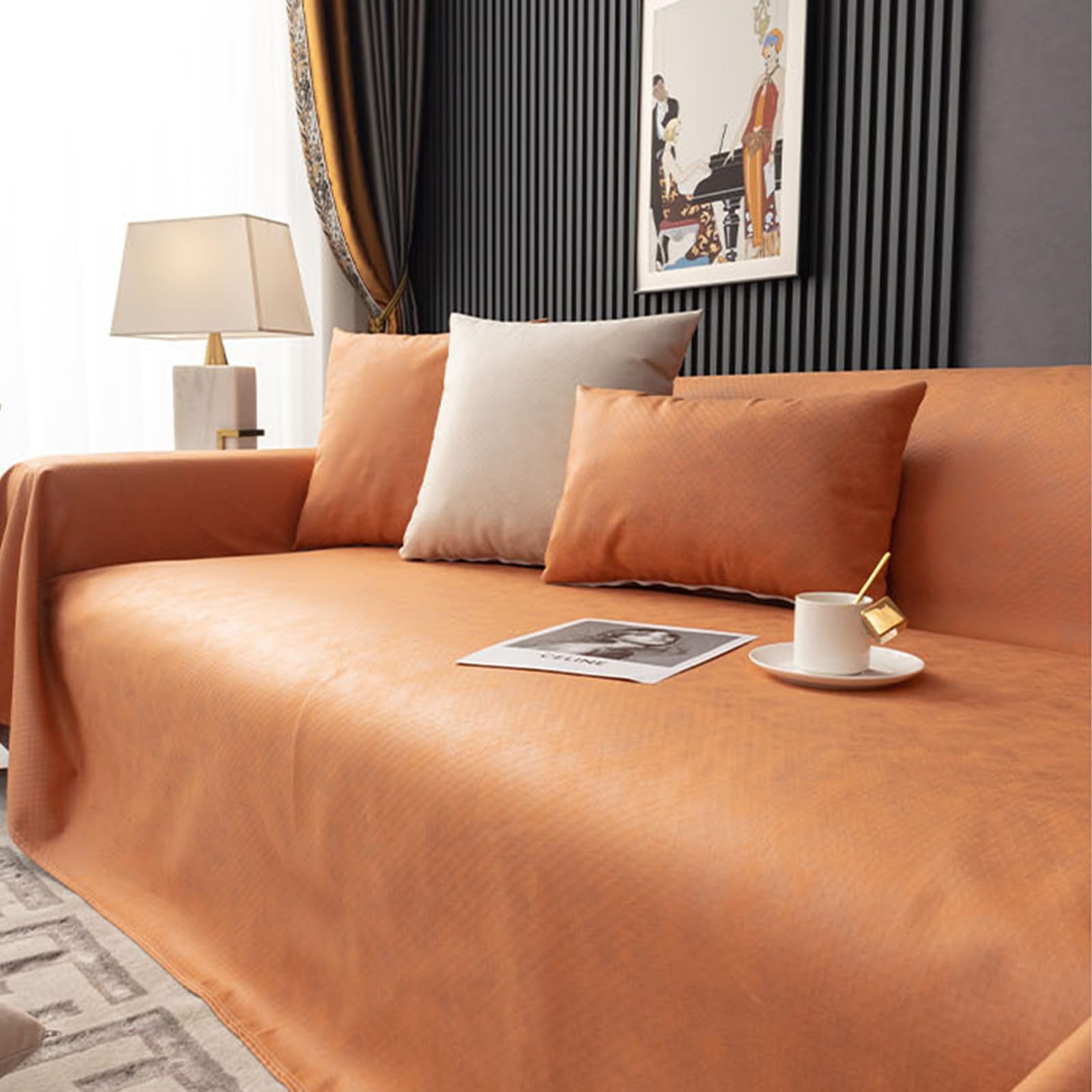 VanderHOME Sofa towel Solid color Waterproof Sofa Slipcovers Non Slip Elastic Furniture Soft Protector Couch for Dogs Cat Pet Friendly 210 * 130cm-Orange