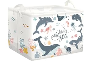 HUUMONSS Sea Animals Baby Laundry Hamper Collapsible Clothes Kids Storage Basket Large Boys Girls Gift Toy Box Bin for Nursery Room, Blue Dolphins, 36L