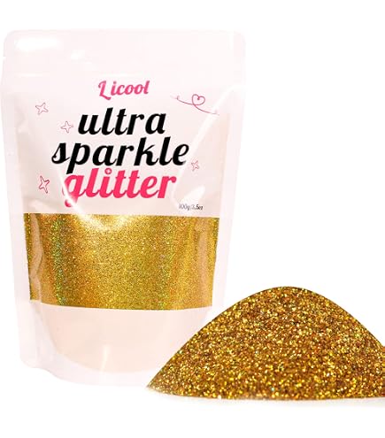 LEOBRO Holographic Gold Glitter - 100g / 3.5oz Fine Craft Glitter For Resin, Nails, DIY Decor