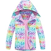 MGEOY Boys Girls Rain Jacket Lightweight Waterproof Hooded Fleece Lined Raincoat Windbreakers for Kids