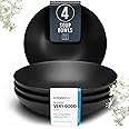 Stoneware Pasta Bowls Set of 4, Stylish Matte Black Plates Ceramic, 7.7" Salad Bowl Set, Dishwasher and Microwave Safe Ceramic Bowl Plates, Salad Bowls, Large Soup Bowls, Dinner Bowls, Pasta Plates…