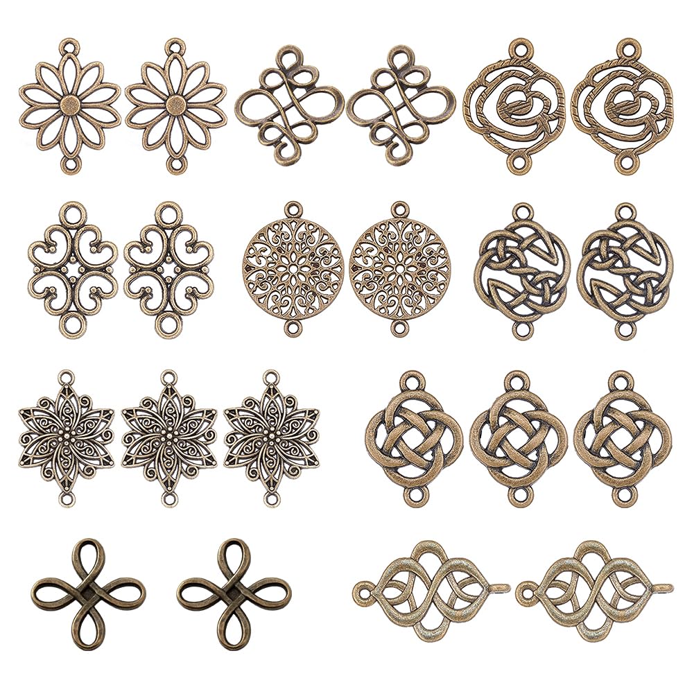 SUNNYCLUE 1 Box 60Pcs Celtic Knot Connector for Jewellery Making Antique Bronze Flower Connector Charms Pendants Craft Supplies Jewelry Findings Accessory Necklace Bracelet