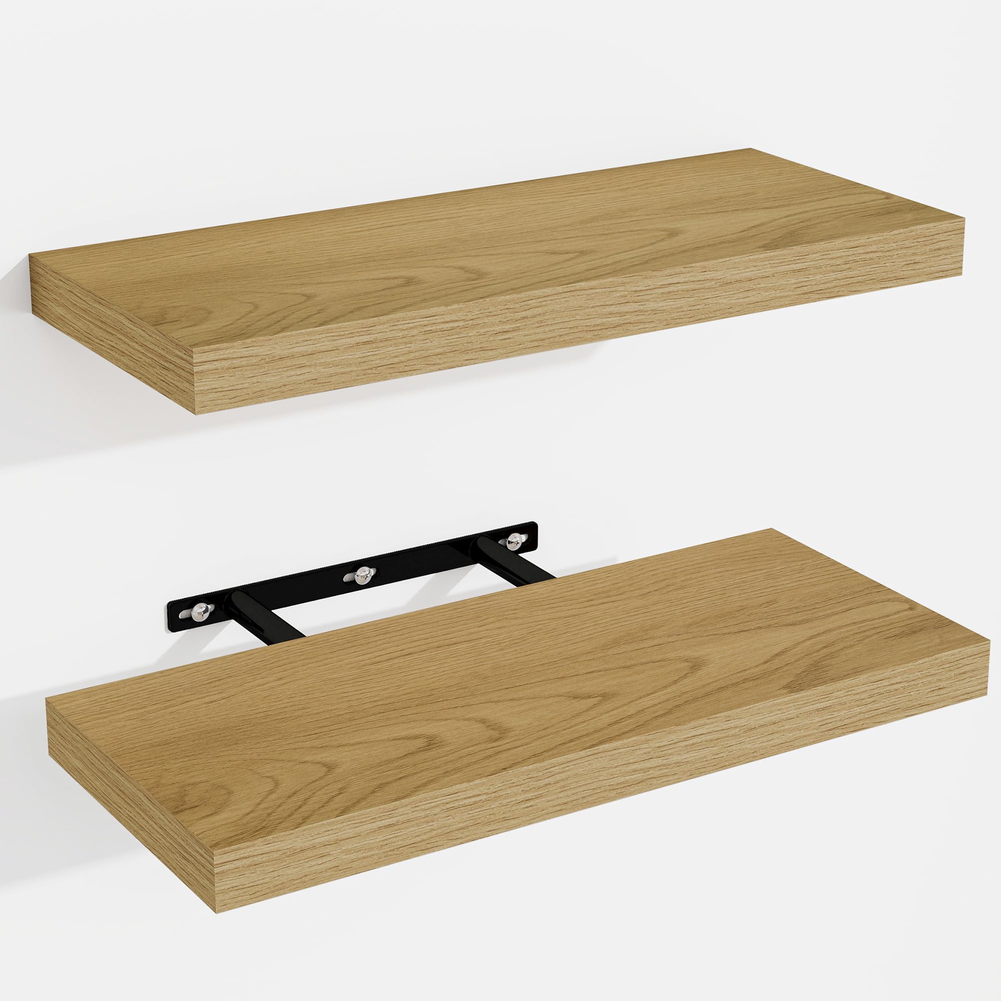 Photo 1 of Venusmiles Floating Shelves for Wall, Wall Mounted Shelves with Invisible Brackets, 2 Small Wood Floating Wall Shelf Shelves for Living Room, Bedroom, Kitchen, Bathroom (Oak, 15" W x 6" D x 1" H)