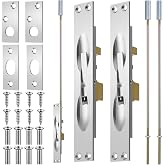 Blulu 2 Pcs Brass Extension Flush Bolt, 12 Inch, Silver | Solid Brass with Rod, 1" x 6-3/4" Plate, for Fire Rated Metal Doors, Double Door Systems, Hollow Core, Commercial Use