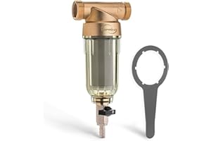 iSpring WSP-50 Reusable Whole House Spin Down Sediment Water Filter, 50 Micron Flushable Prefilter Filtration, 1" MNPT + 3/4" FNPT, Lead-Free Brass