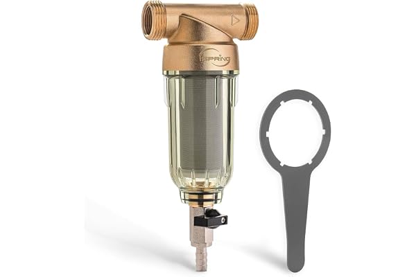 iSpring WSP-100 Spin Down Sediment Water Filter, Whole House Reusable Flushable Prefilter for Well Water, 100-Micron, 1" MNPT