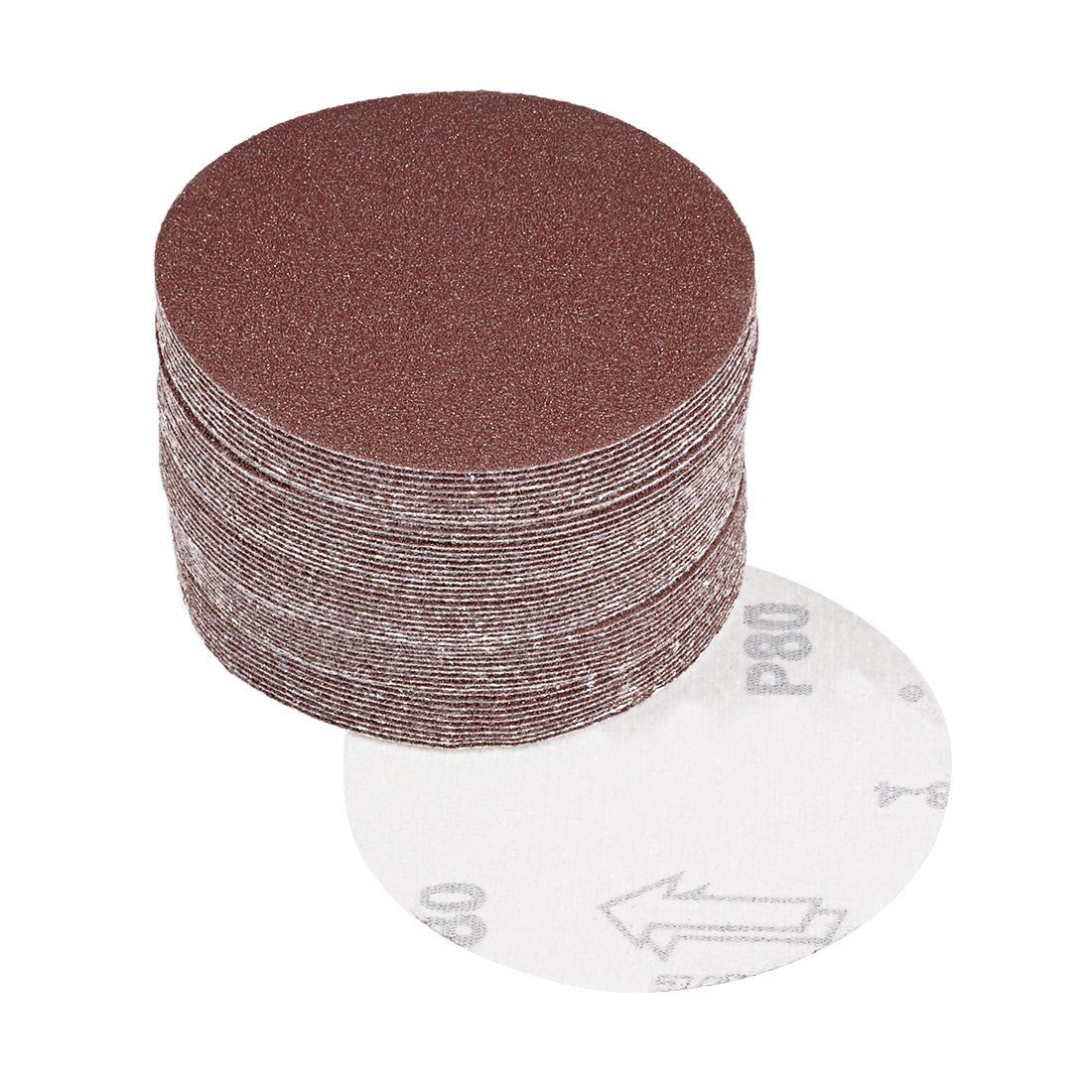 sourcingmap 50Pcs 4 Inch Hook and Loop Sanding Disc 80 Grits Flocking Sandpaper for Random Orbit Sander Brown