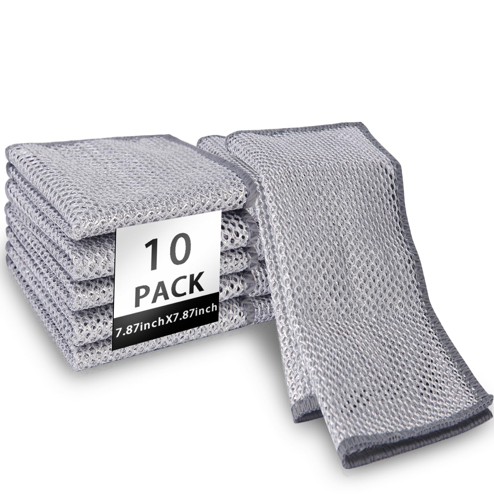 PIPUHA 10 Pack Metallic Fiber Scrubber, Non-Scratch Heavy-Duty Dish ...
