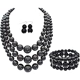 Big Chunky Pearl Necklace and Earring Set - Large Costume 1920s Faux Pearls Gatsby Accessories