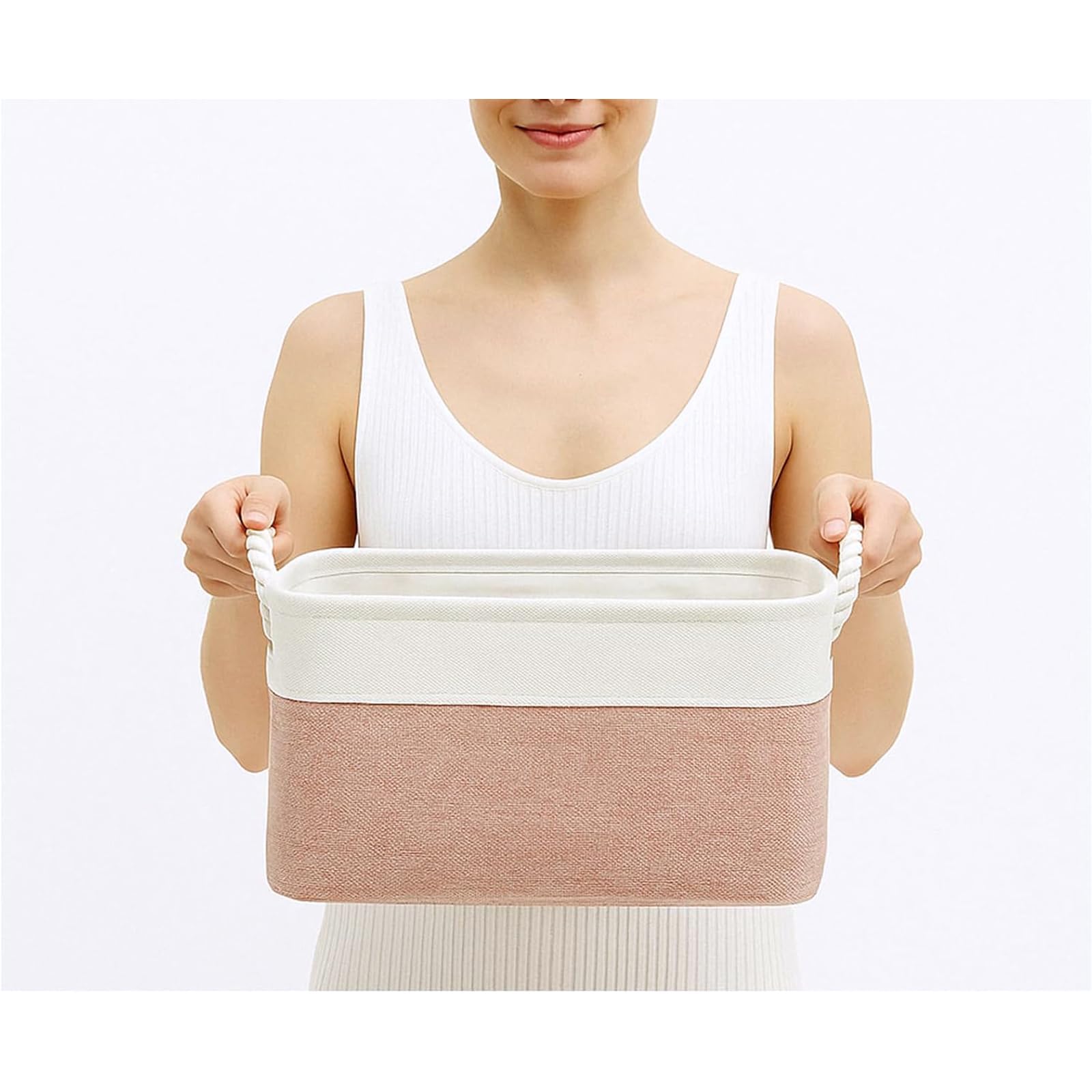 Mangata Soft Fabric Storage Boxes, Multi-Size, Rectangular Container Baskets for Shelf, Wardrobe, Toys and Clothes, 31x21x16 cm, Pink and White(Small, 1 Pack)