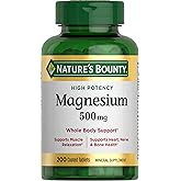 Nature's Bounty Magnesium 500 mg Tablets, High Potency Magnesium Supplement for Bone & Muscle Health, Whole Body Support, 200 Count (Pack of 1)