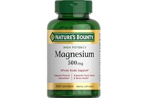 Nature's Bounty Magnesium 500 mg Tablets, High Potency Magnesium Supplement for Bone & Muscle Health, Whole Body Support, 200 Count (Pack of 1)