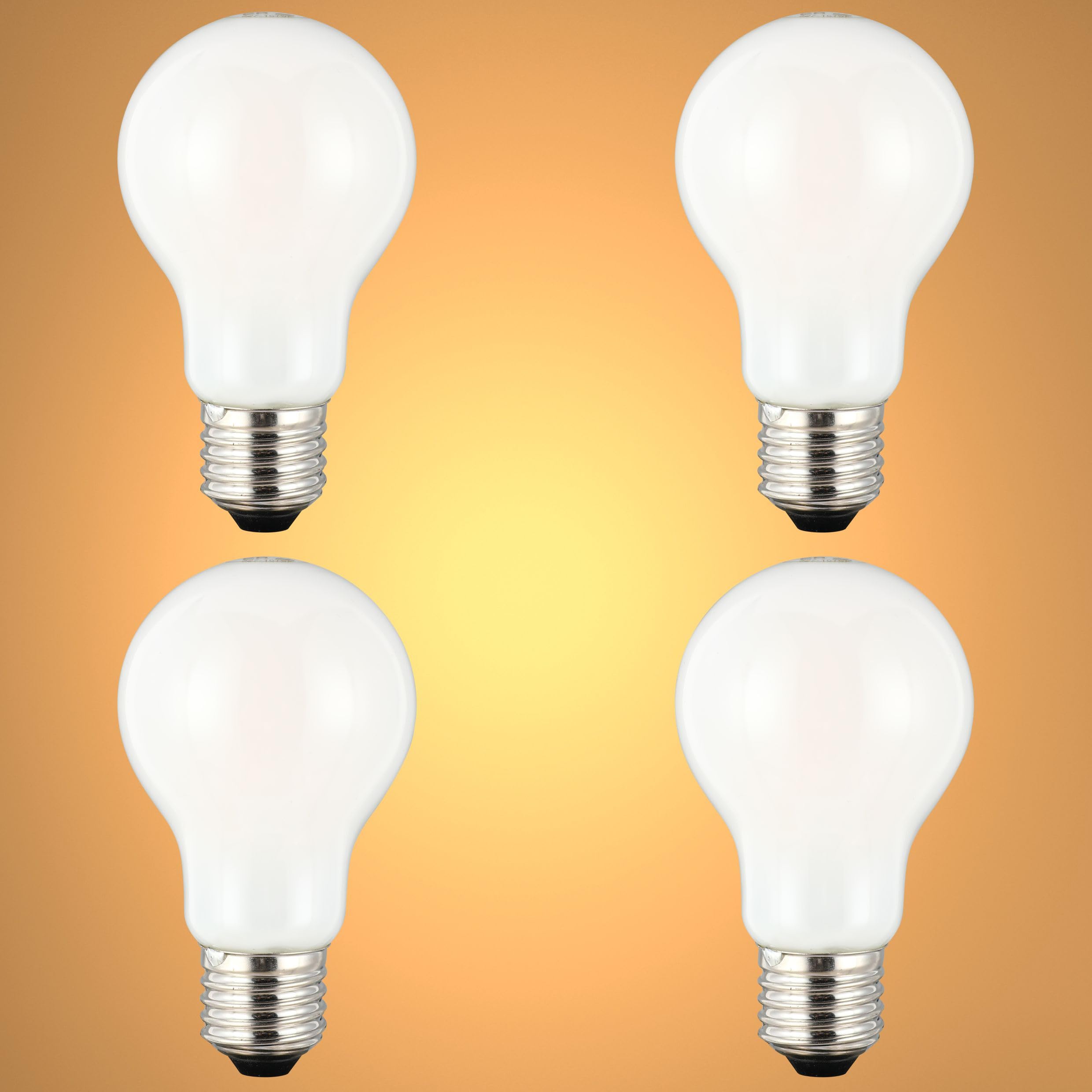 TEKLED® A60 GLS NONDIMMABLE Filament LED Bulbs | E27 Edison Screw | A19 Energy Saving 6.5W Light Milky White Glass Bulb 55W Incandescent Bulb Equivalent | 2700K 770LM | 4-Pack | Warm White