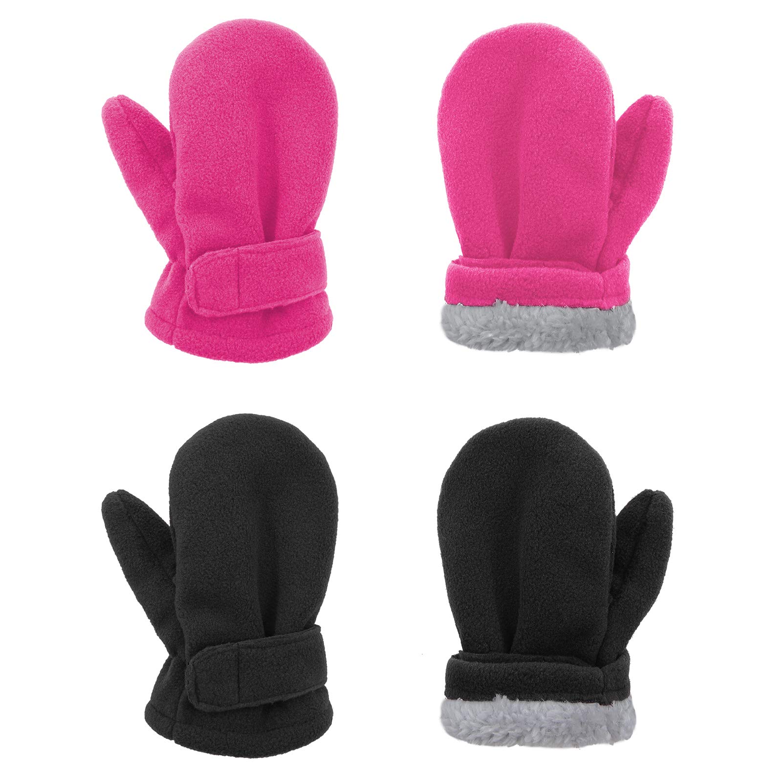 Photo 1 of 2 Pairs Toddler Mittens Unisex Lined Fleece Gloves Winter Warm kids Mitten for Baby Boys and Girls Black&Rose Red