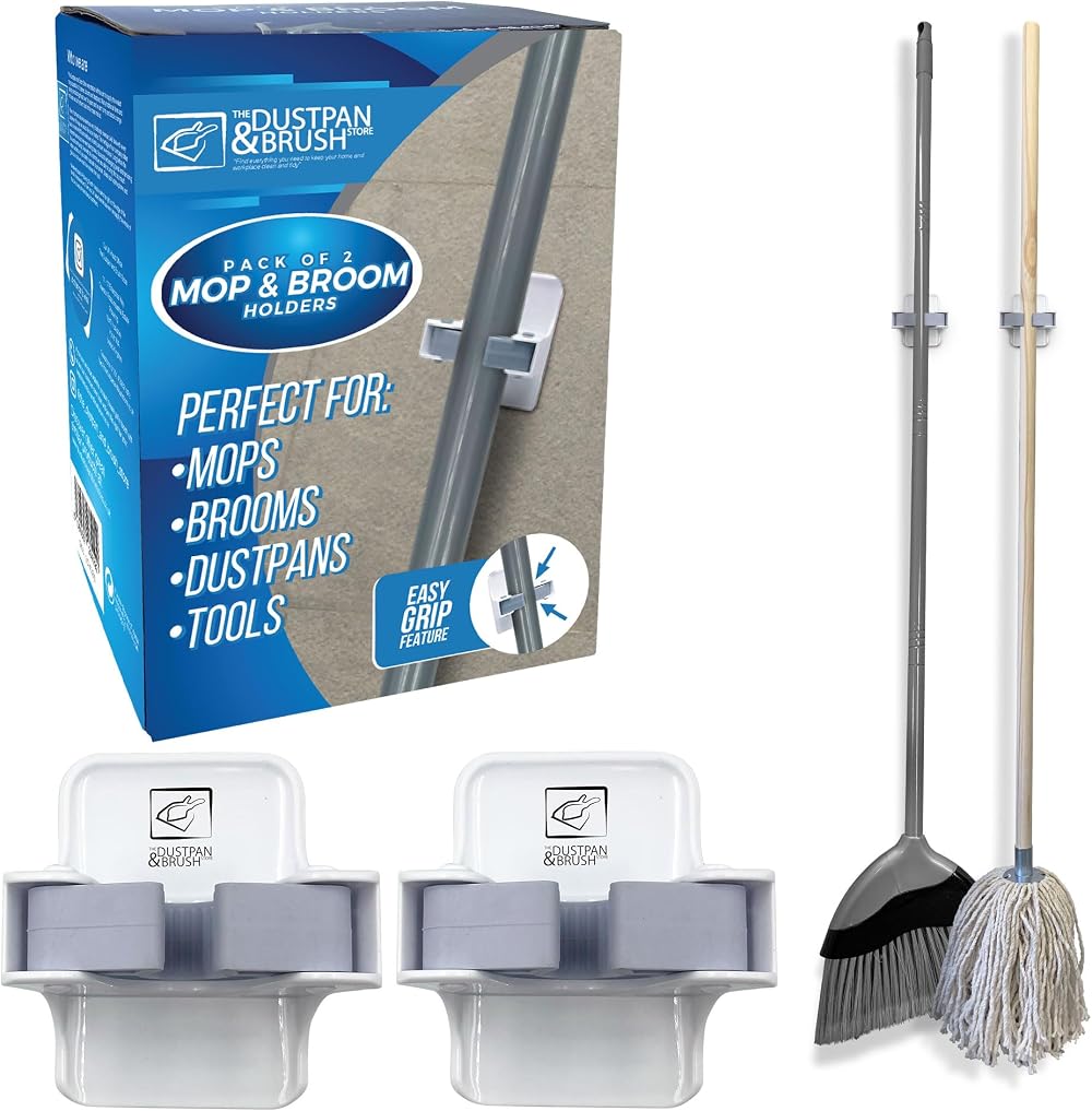 TDBS Mop & Broom Holder Wall Mounted Gripper 2-Pack Waterproof Easy Grip
