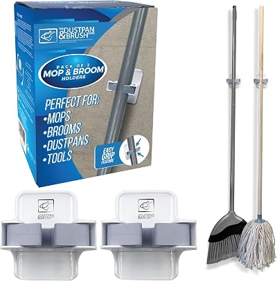 TDBS Mop & Broom Holder Wall Mounted Gripper 2-Pack Waterproof Easy Grip
