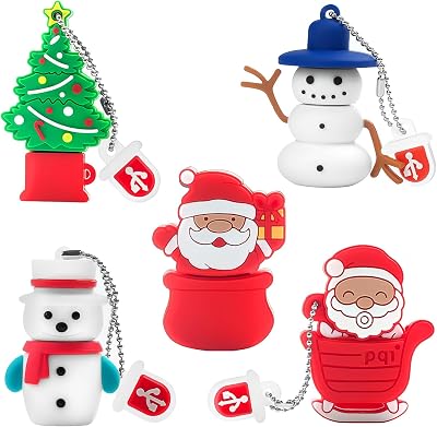 BORLTER CLAMP 16GB USB Flash Drive Pack of 5 - Santa Snowman Christmas Tree