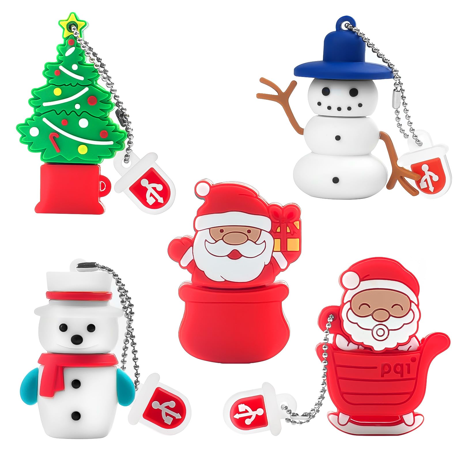 Christmas USB Flash Drive 16 GB (Pack of 5) New Year Gifts for Family and Friends, BorlterClamp Cute Memory Stick of Santa Claus Snowman Christmas Tree Styles Pendrive