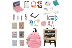 34 Pieces Mini School Supplies, Doll School Supplies, Mini School Accessories Includes Mini Doll Backpack, Dollhouse Toy Home