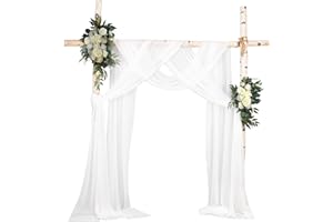 Linego Artificial Wedding Arch Flowers Kit(Pack of 4) - 2pcs Flower Swag with 2pcs 19.7Ft Wedding Arch Draping Fabric Arrangement Swag for Ceremony and Reception Backdrop Decoration(White)