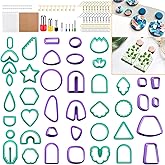 PTFJZ Polymer Clay Cutters for Earring Making - 160pcs Clay Tools Set with Earrings Accessories, 42+8pcs Different Shape Plastic Clay Cutters (Style B- Green+Purple)