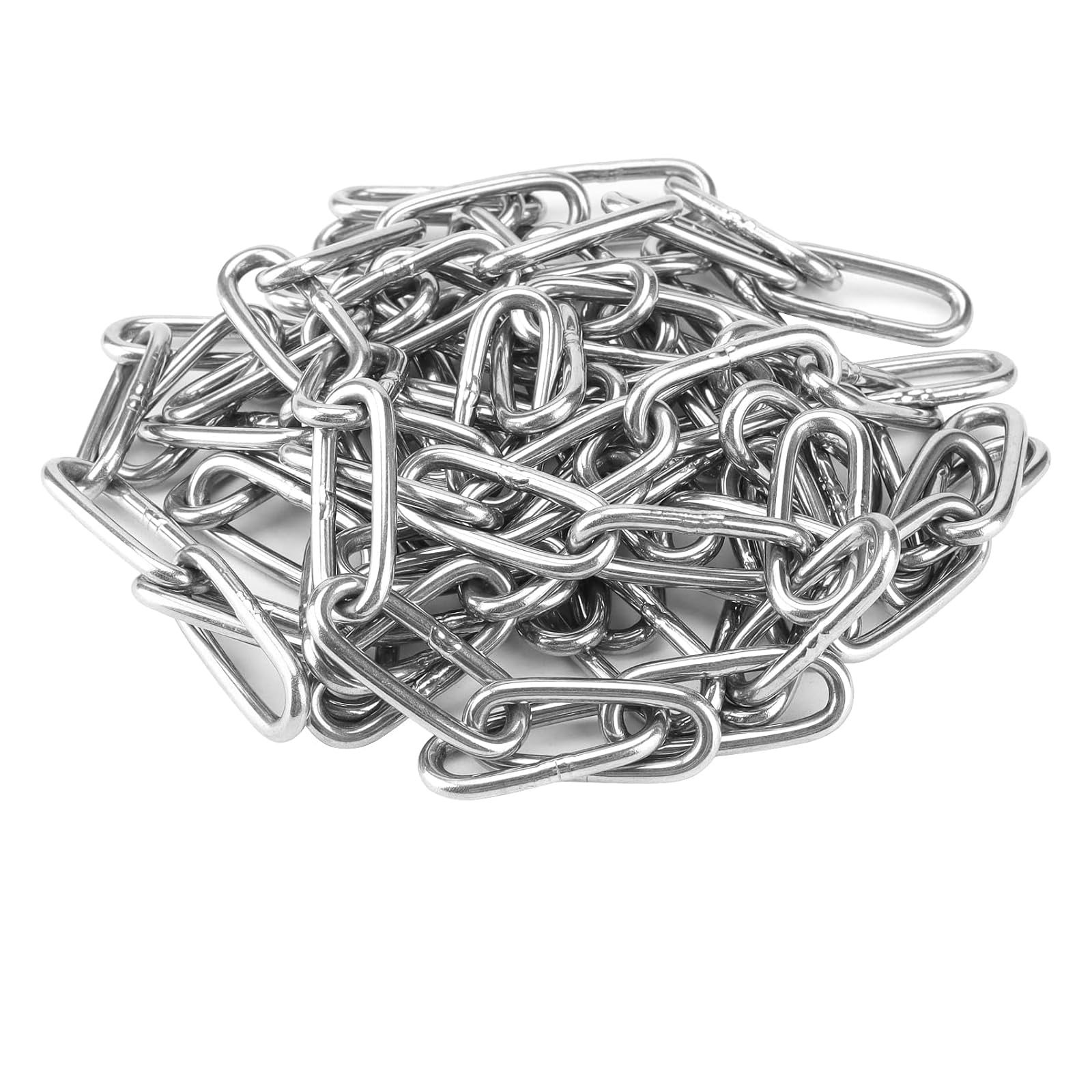 PINGEUI 2 x 2 m stainless steel chain, 3 mm material thickness metal chain, 304 stainless steel chain, link chain with 4 snap hooks for hanging flower pots, drying the laundry chain