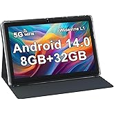 ZZB 7 inch Tablet Android 14, 8GB RAM (4GB Expandable) 32GB ROM Tablets Supports 1TB MicroSD, Dual Camera Tableta 5G WiFi-6 Android Tablet with Case, 7" Tablets+Cover 2025 (Black)