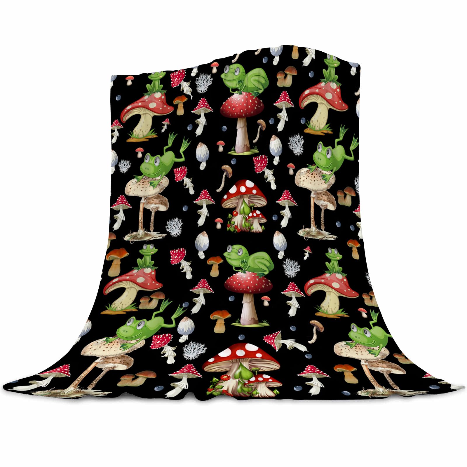 Abaysto Frog Blanket Frog Gifts for Women Men Kids Mushroom Blanket Soft Fuzzy Flannel Plush Mushroom Throw Blanket for Couch Sofa Bed Home Decorative Mushroom Blankets All Season 130x150cm