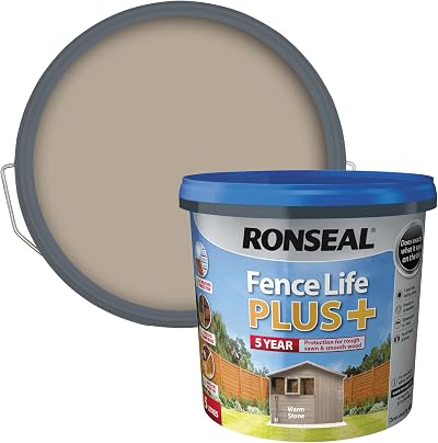 Ronseal Fence Life Plus+ Warm Stone 5L - 5 Year Protection, All Weather, Damp