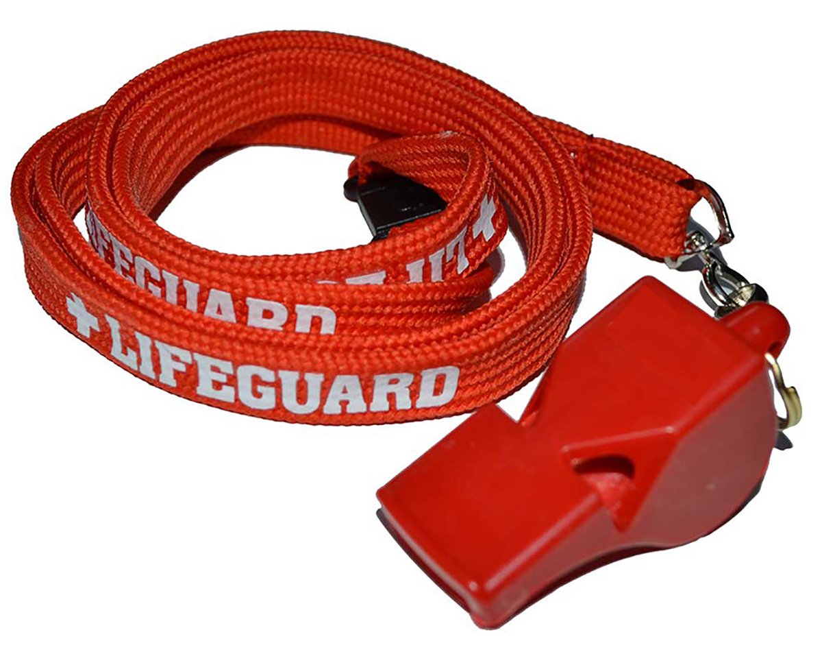 RED Classic 40 Whistle + Lifeguard White Printed Lanyard