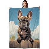 amepay Over-The-Fence French Bulldog Blanket Cute Soft & Cozy Flannel Fleece Throw Blankets - Lightweight, Warm, Plush - Perfect for Couch, Bed, Travel, or Outdoor Use 60x50 inch