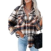 Magritta Womens Shirts Collared Long Sleeve V Neck Button Down Oversized Blouses Tops with Pockets