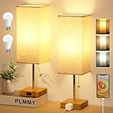 Table Lamp for Bedroom Set of 2, Bedside Lamps with 3 Color Temperatures Night Light, Lamp for Night Stands with AC Outlet an