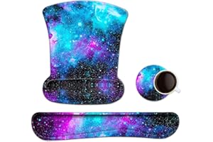 ToLuLu Keyboard Wrist Rest Pad Ergonomic Mouse Pad Set, Cute Gel Mouse Pad for Computer Laptop, Non Slip Mousepad Keyboard Wrist Support Raised Memory Foam for Easy Typing Pain Relief, Nebula Galaxy
