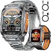 SUNKTA 900mAH Military Smart Watch for Men with Flashlight,2.01" Smartwatch with 2 Straps,2 Chargers,100+ Sports Modes,Health