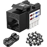 [UL Listed] Cable Matters 25-Pack 10Gbps Cat6 Keystone Jacks, Black | Includes Punch-Down Stand, RJ45 Keystone Jack for Patch Panel and Wall Plate, Ethernet Modular Jack