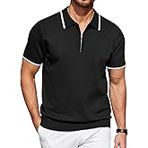 COOFANDY Men's Zipper Polo Shirt Casual Knit Short Sleeve Polo T Shirt Classic Fit Shirts