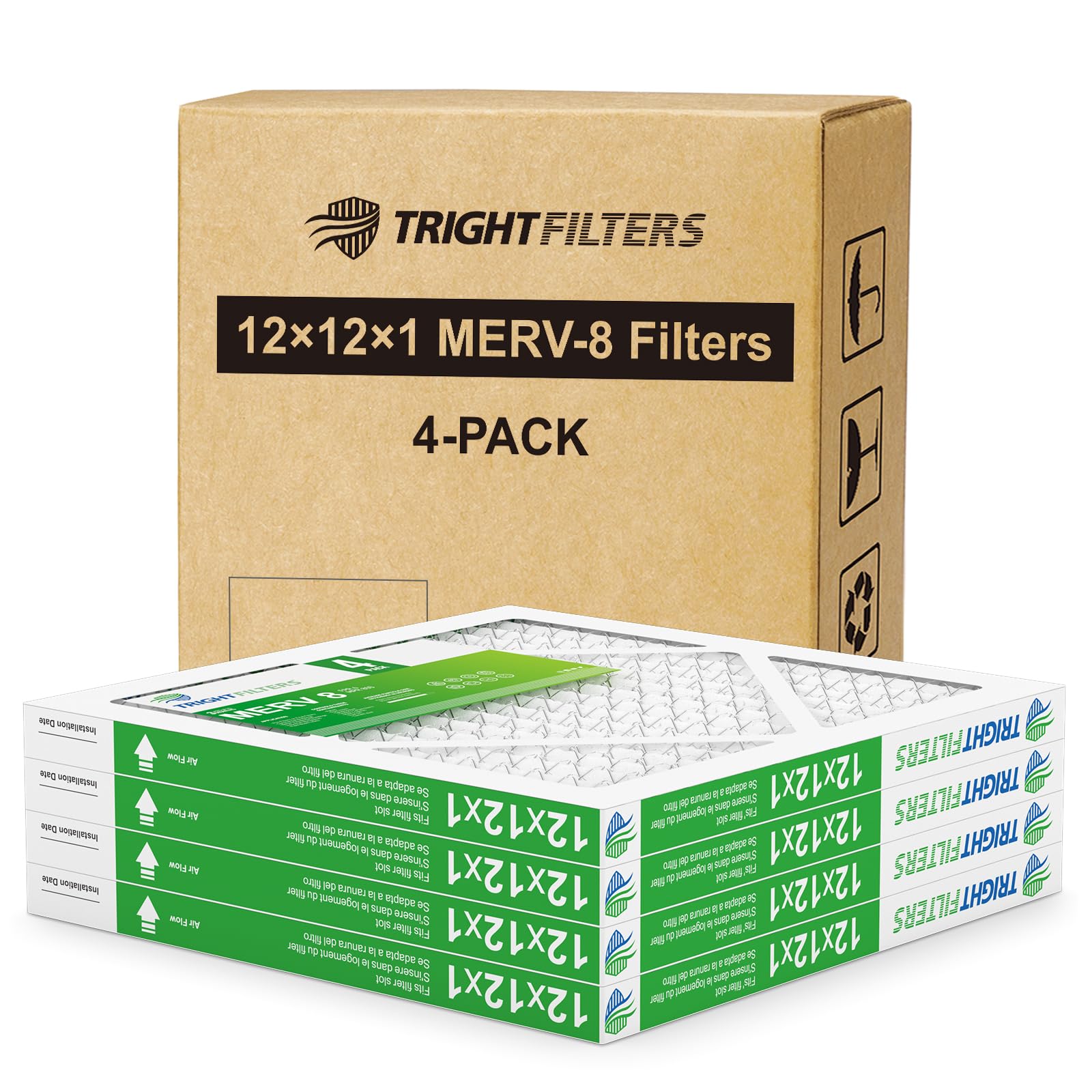 TRIGHTFILTERS 14x30x1 Air Filter 4 Pack, MERV 8 Pleated HVAC Furnace Filter