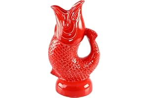 Home-X Gurgle Ceramic Fish Shaped Carafe Jug, Water Pitcher, Decorative Glug Pot for Kitchen, Cocktail, Water, Gurgling Vase 