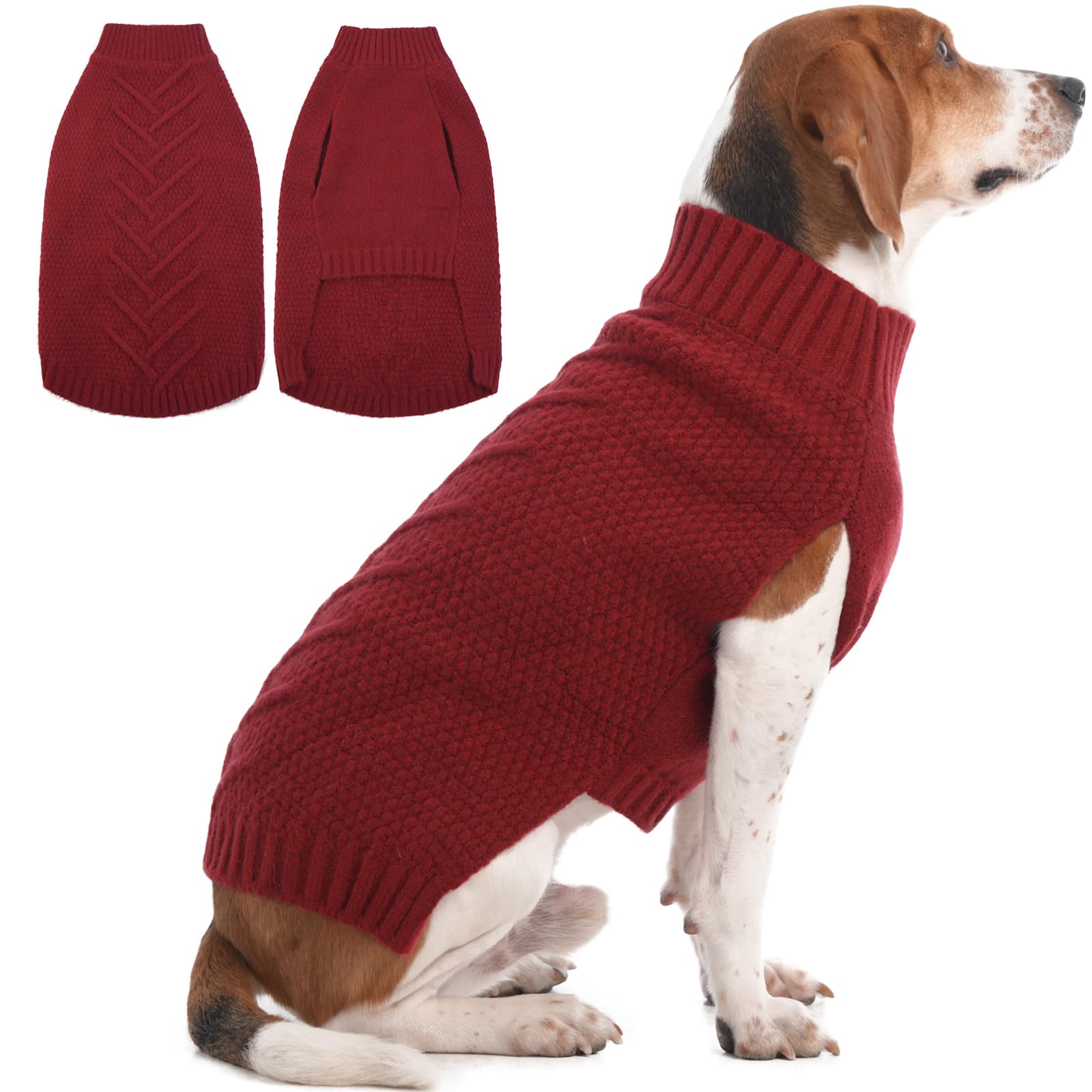 IECOii XL Dog Jumper for Male Female Dogs, Thick Warm Sweater for Large Breeds, Neutral Style for Christmas Thanksgiving Halloween, Beagle Corgi, Dark Red