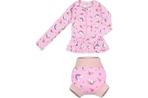 MOEMOE BABY Two Piece Rash Guard Sets Long Sleeve Swimsuit with Swim Diapers Quick Dry Bathing Suit with UV Protection