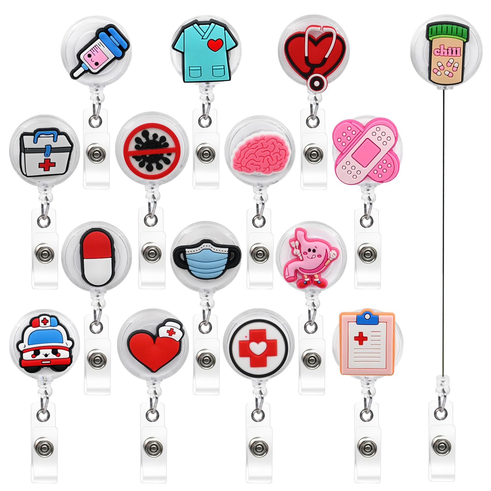 Photo 1 of 15 PCS Nurse Badge Reels, Medical Badge Reel Retractable, Funny Nursing Gifts for Nurses Doctor Medical Student Assistant Appreciation, Cute ID Holder Accessories for Office Worker (15)