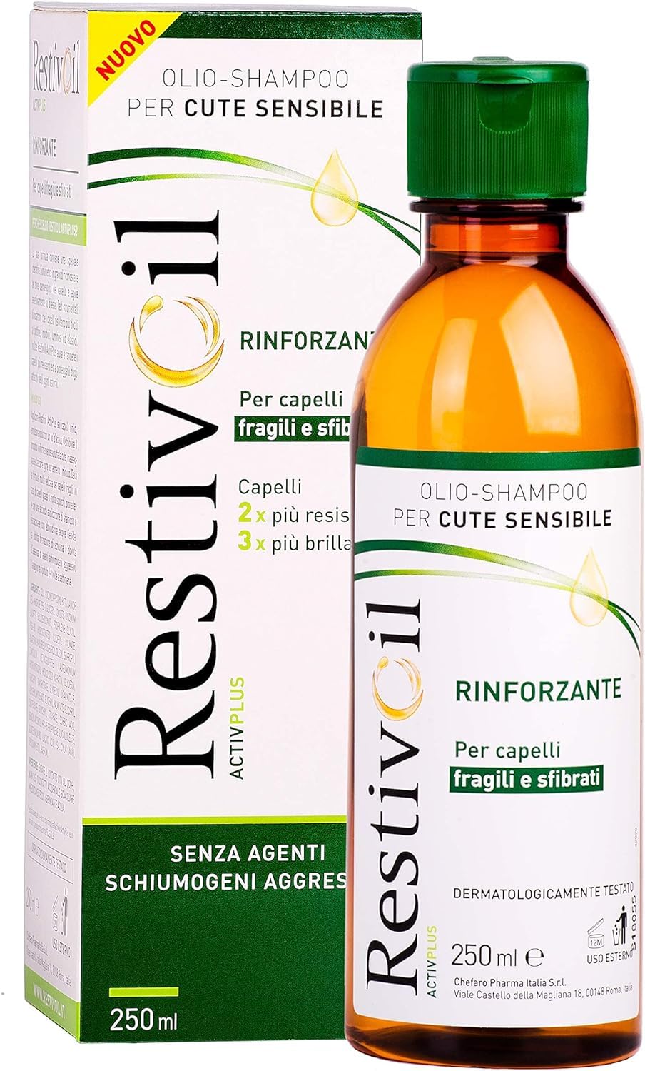 RestivOil Activplus Hair Strengthening Shampoo, Physiological Oil with Reconstituting and Reactivating Action for Fragile and Frayed Hair, 250 ml