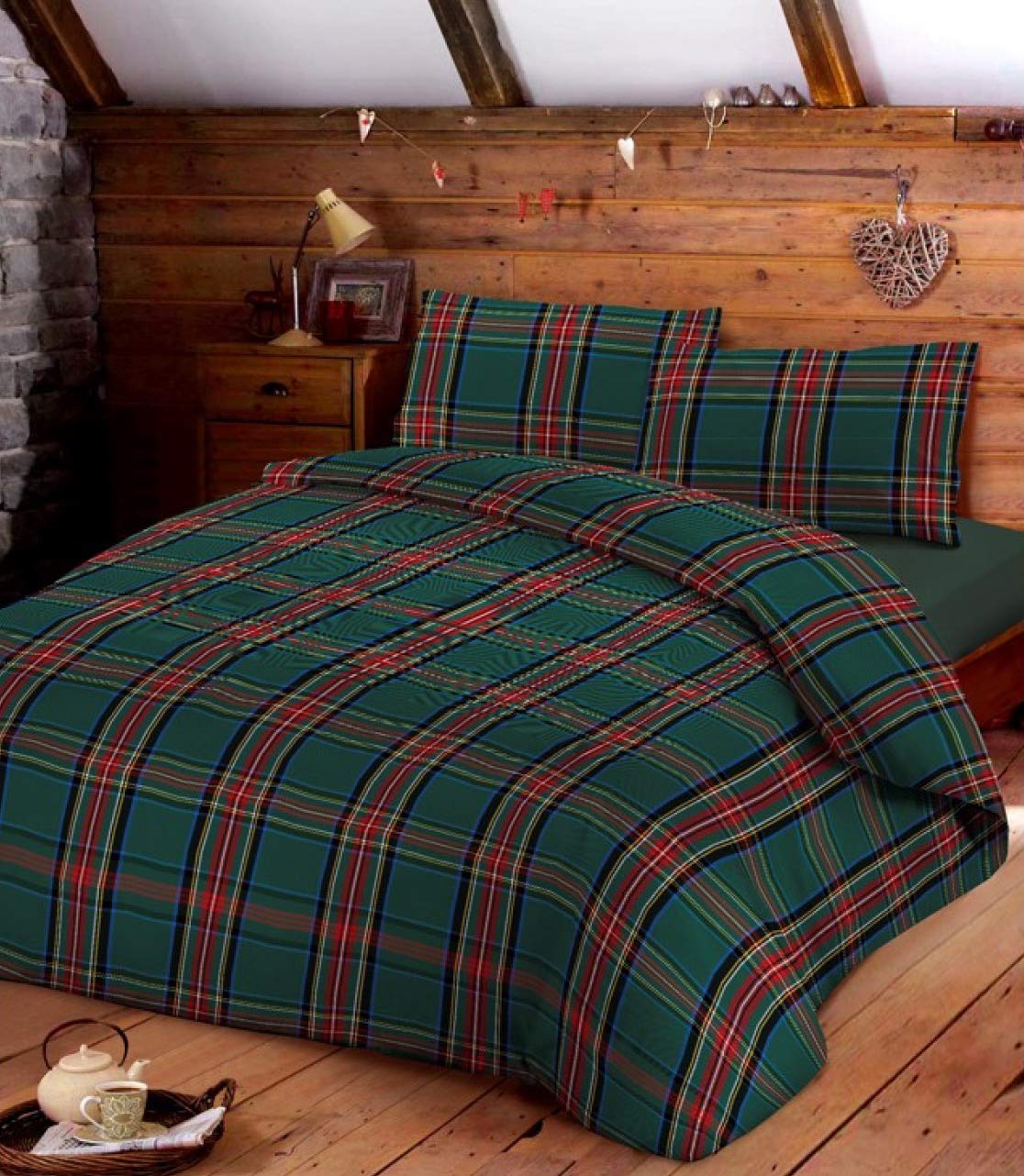 Daunex Lintea Green Tartan Duvet Cover Set with Pillowcases (205 x 200)
