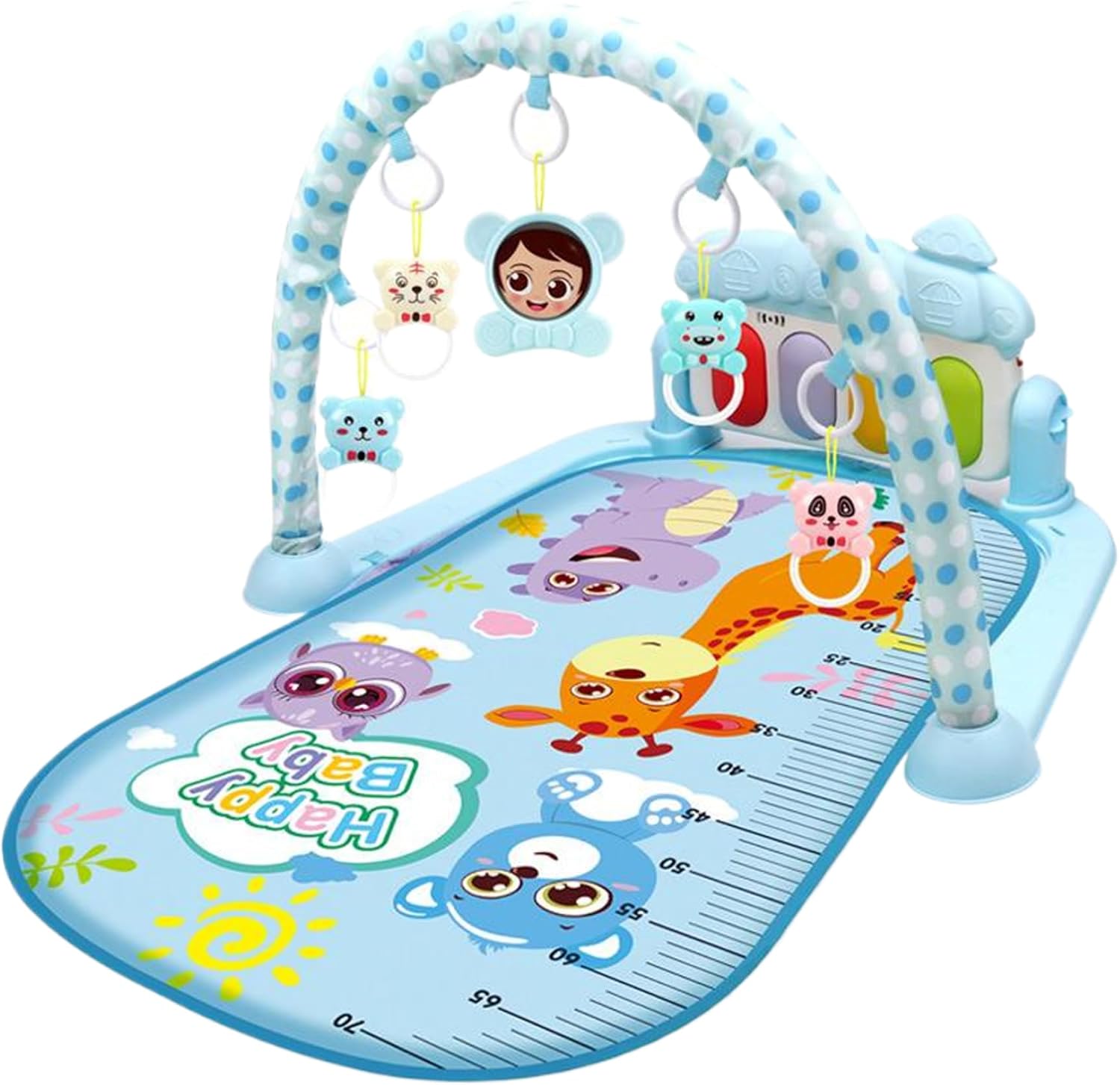 Baby Activity Center with Music & Light Safe & Easy Baby Gym Play Mat with Rattle Pendant Removable Play Mat with Adjustable Board for Newborns and Toddlers Blue, Décoration intérieure