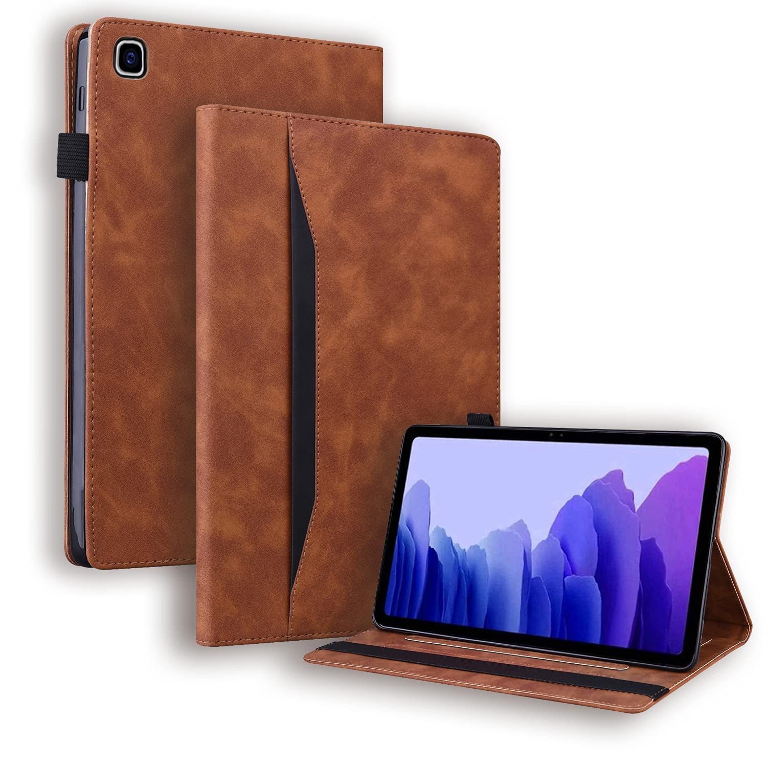 Auslbin Case for Samsung Galaxy Tab A7 10.4" 2020 Tablet Model T500/T505/T507,[Premium PU Leather][Auto Wake/Sleep][Pen Holder][Multi Angle Kickstand][with Card Slots] - Brown