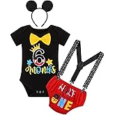 Baby Boy 1/2 Half Birthday Cake Smash Outfit Romper+Diaper Cover+Suspenders+Mouse Headband 4pcs Set Photo Shoot