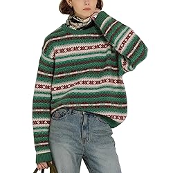 Women Y2K Argyle Striped Pullover Sweater Casual