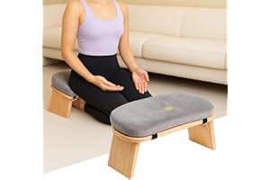 HOSASSPER Bamboo Meditation Bench, Folding Meditation Stool with Velvet Cushion & Carry Bag, Seiza Prayer Stool, Kneeling Meditation Bench for Yoga, Mindfulness & Zen Practice
